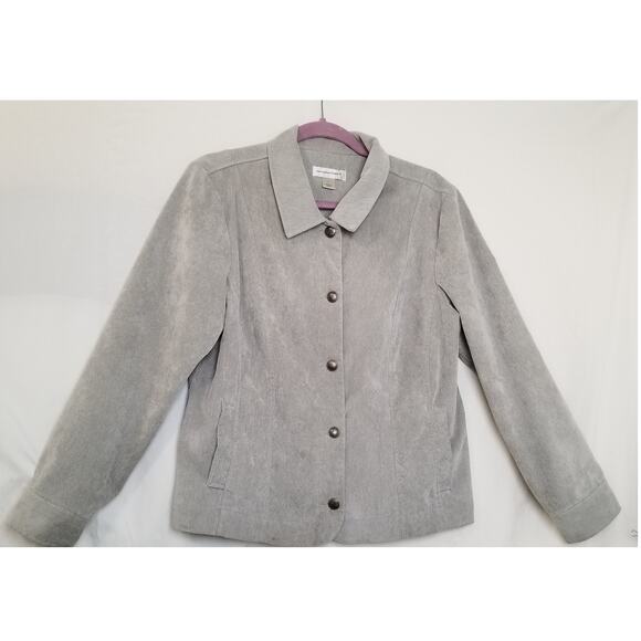 Christopher & Banks Button Front Corduroy Ribbed Grey Jacket Casual Size L - Picture 1 of 9